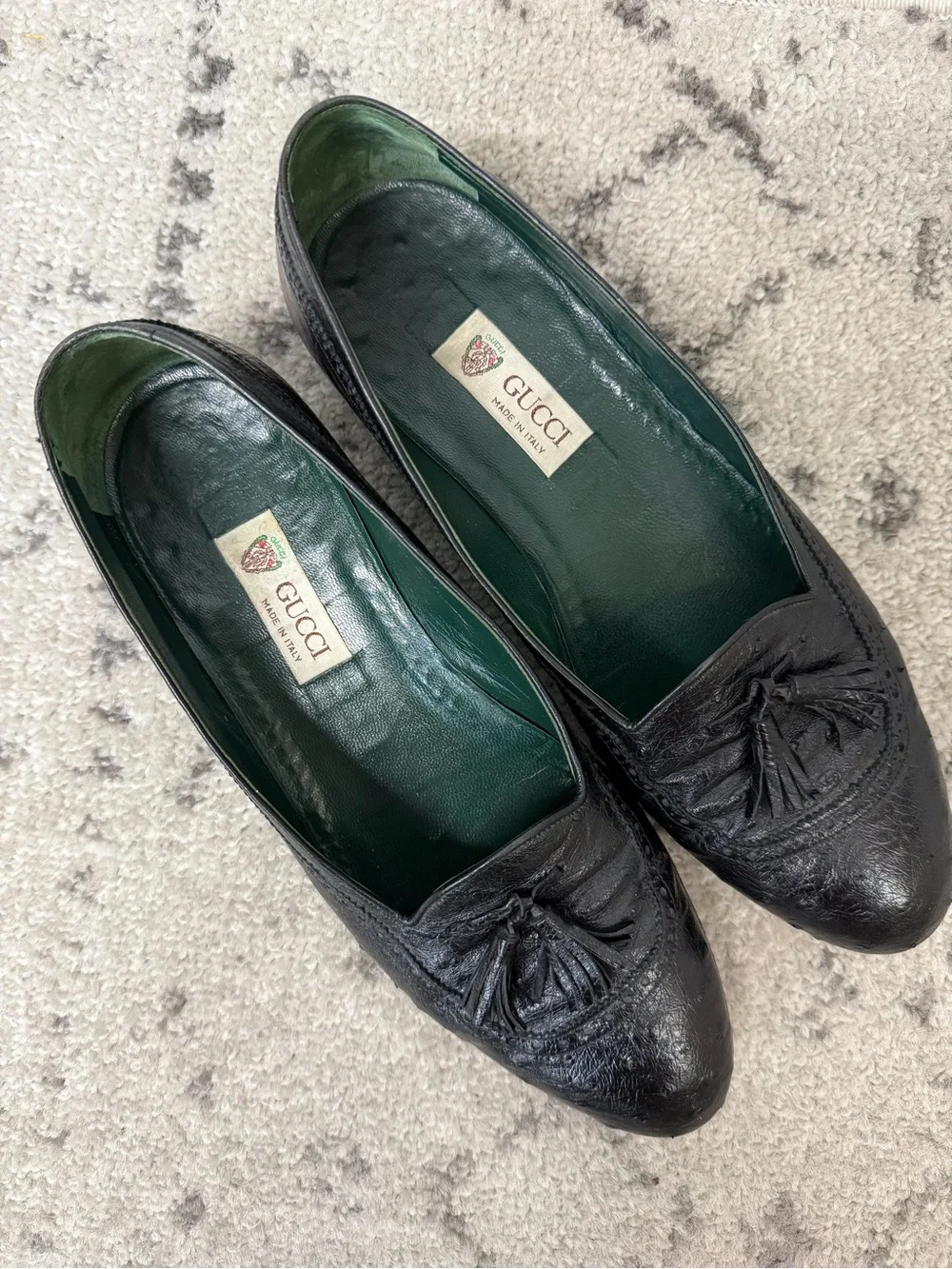 Vintage Ostrich Leather Mens Gucci Tassel Loafers
